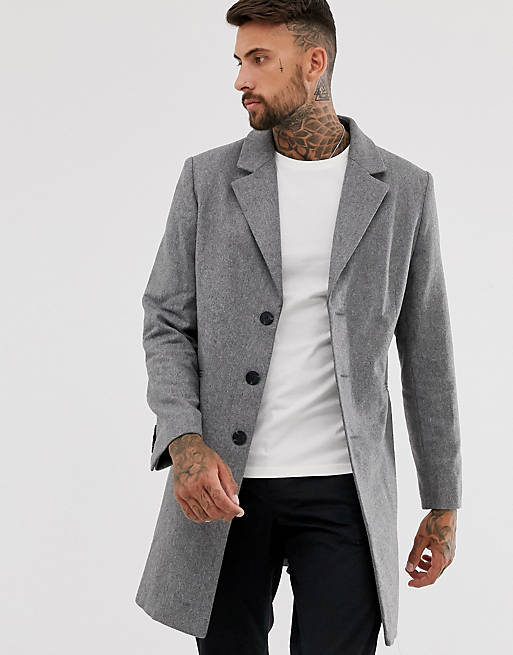 ASOS DESIGN wool mix overcoat in gray | ASOS