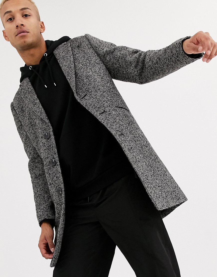 ASOS DESIGN wool mix overcoat in grey texture