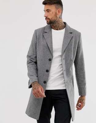 asos design wool mix overcoat in light gray