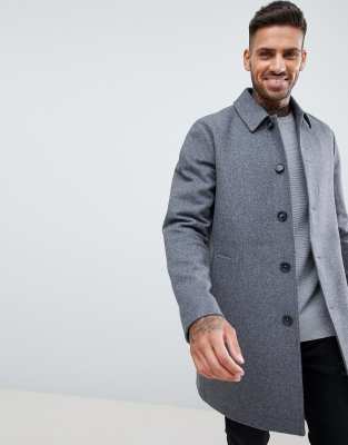 asos design wool mix overcoat in light gray