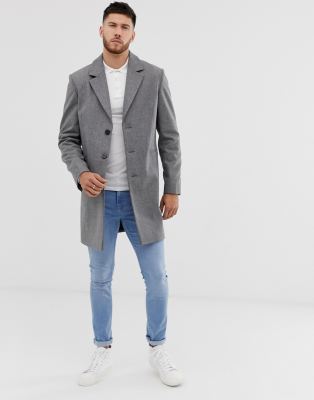 asos design wool mix overcoat in light gray