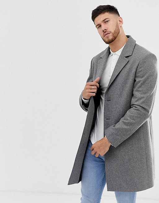 ASOS DESIGN wool mix overcoat in light grey