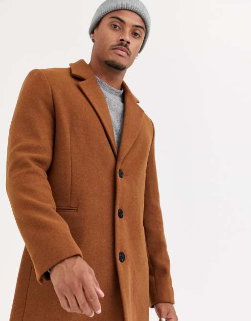 ASOS DESIGN wool mix overcoat in tan ASOS