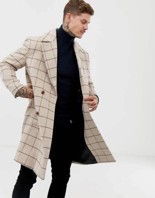 ASOS DESIGN wool mix overcoat in window pane check