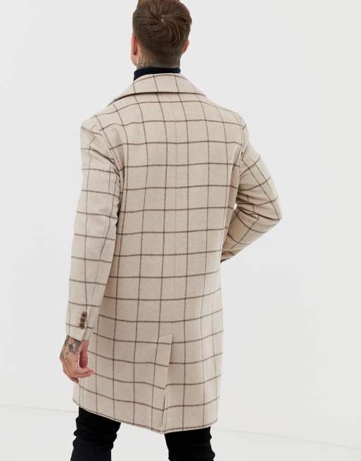 ASOS DESIGN wool mix overcoat in window pane check