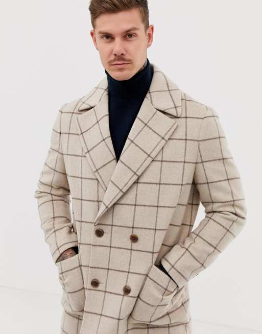 ASOS DESIGN wool mix overcoat in window pane check