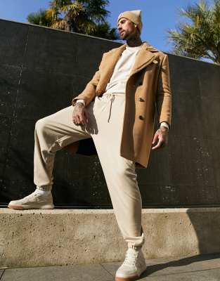 ASOS DESIGN wool mix overcoat with borg lining in camel | ASOS