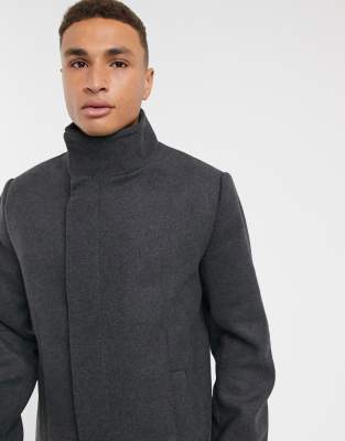 charcoal funnel neck coat