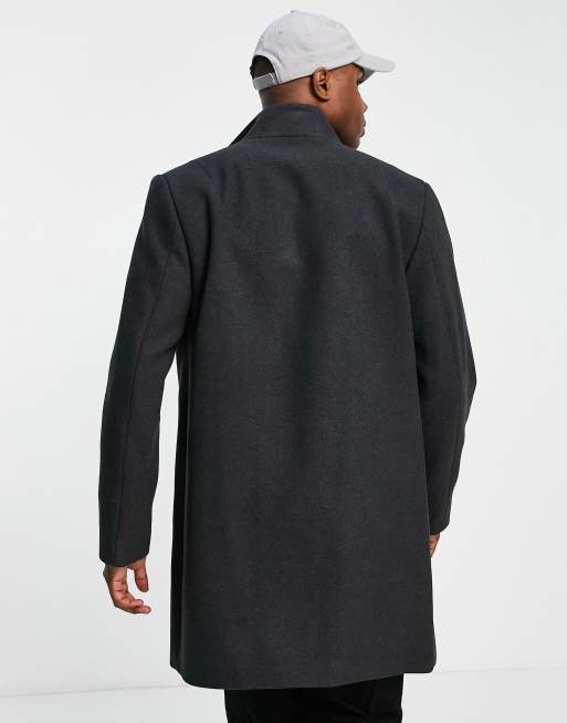 ASOS DESIGN wool mix overcoat with funnel neck in gray ASOS