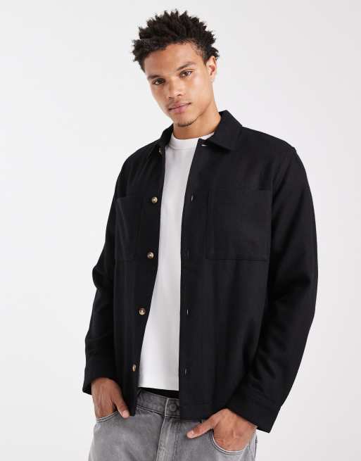 ASOS DESIGN wool-mix overshirt in black