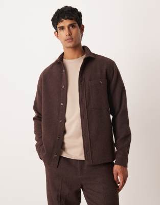 Asos Design Wool Mix Overshirt In Brown