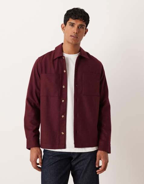 ASOS DESIGN wool mix overshirt in burgundy - view 1