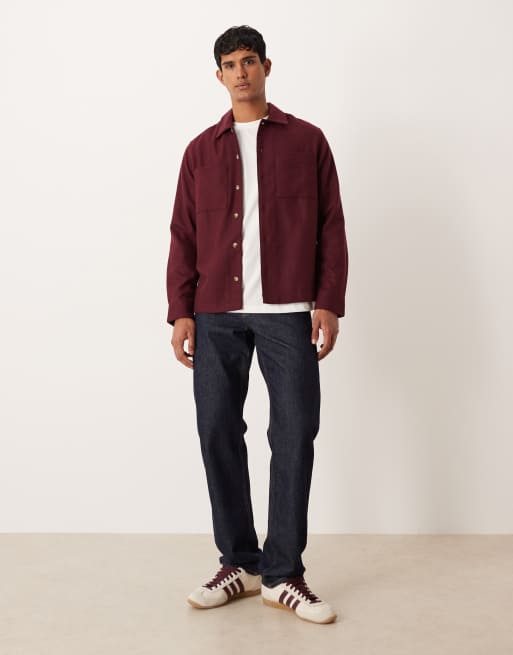 ASOS DESIGN wool mix overshirt in burgundy, 2 of 5