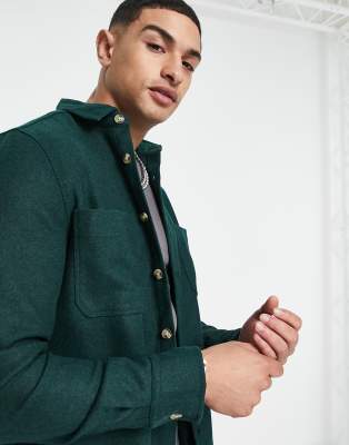 ASOS DESIGN wool mix overshirt in forest green