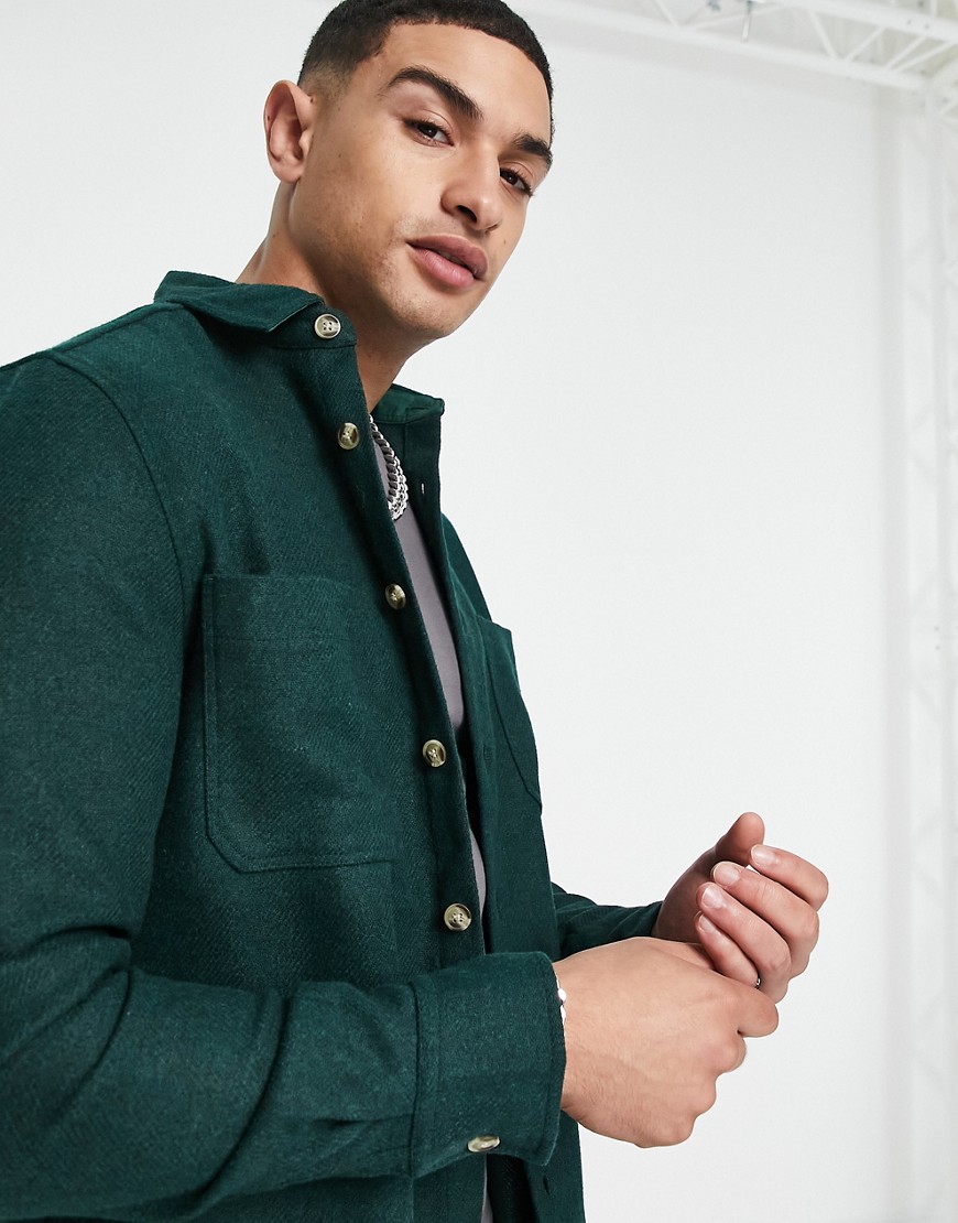 ASOS DESIGN wool mix overshirt in forest green