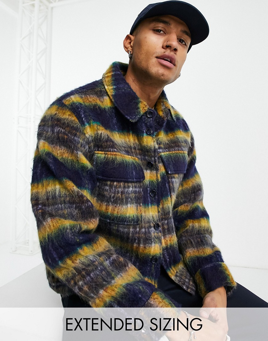 ASOS DESIGN wool mix oversized shacket in navy stripe-Yellow