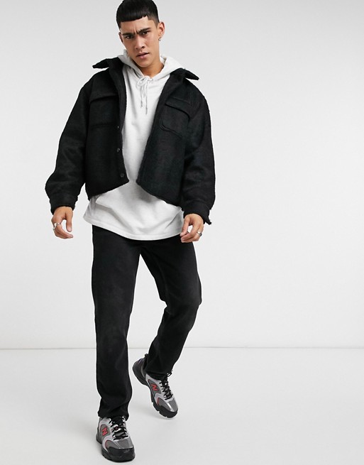 ASOS DESIGN wool mix oversized shacket with quilted lining in charcoal