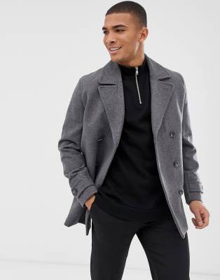 asos design wool mix overcoat in light grey