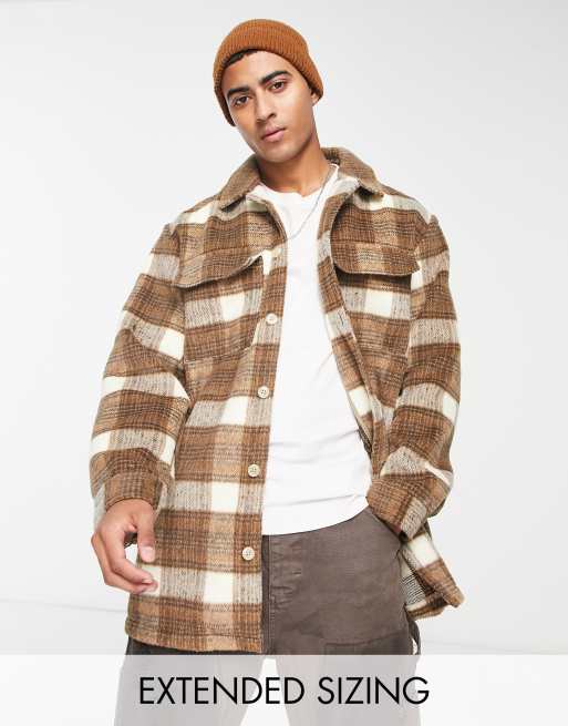 ASOS DESIGN wool mix plaid in brown