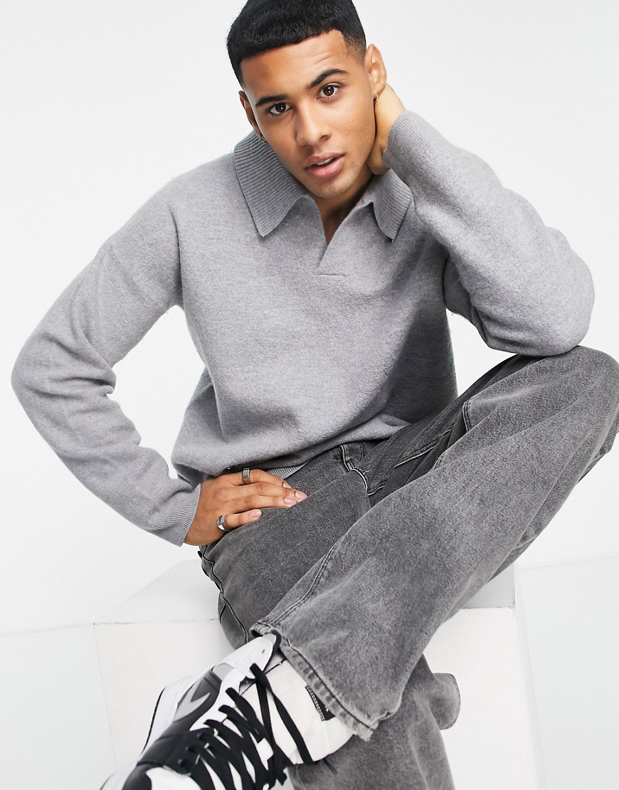 ASOS DESIGN wool mix revere sweater in gray - part of a set