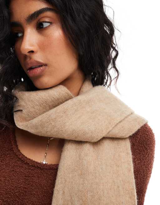 ASOS DESIGN wool mix scarf in beige tassel design, 3 of 4