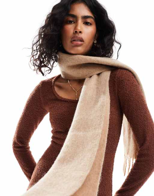 ASOS DESIGN wool mix scarf in beige tassel design, 4 of 4