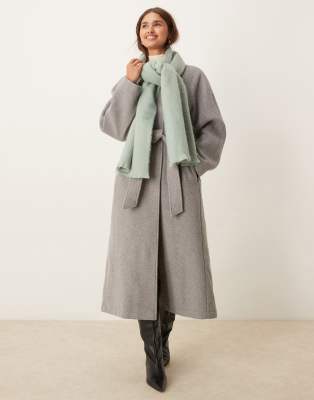 ASOS DESIGN wool mix scarf with frayed edge in green-Blue