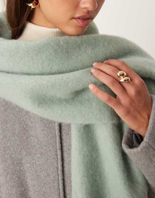 ASOS DESIGN wool mix scarf with frayed edge in green, 2 of 4