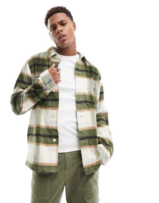 ASOS DESIGN wool mix shacket in green check