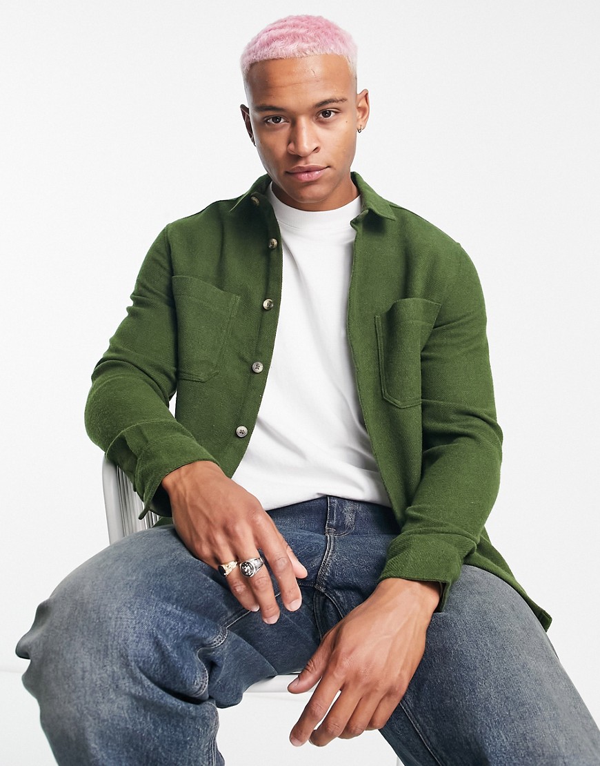 ASOS DESIGN wool mix shacket in olive green