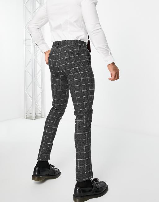 ASOS DESIGN wool mix skinny smart trousers in grey check