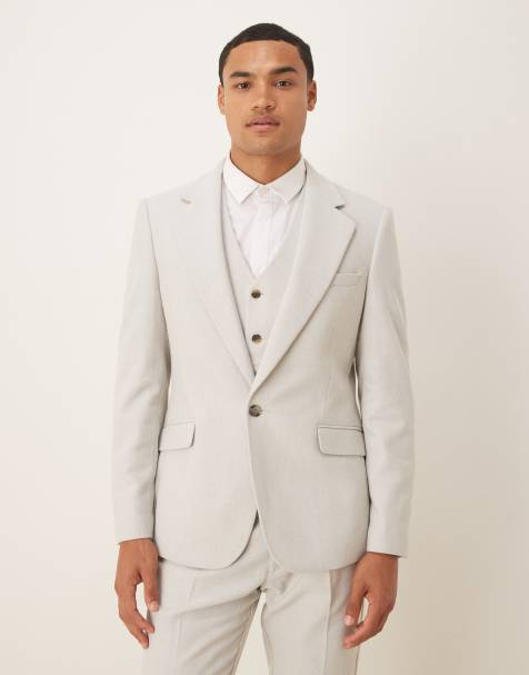 ASOS DESIGN wool mix skinny suit jacket in light grey herringbone - view 1