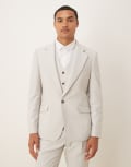 [ASOS DESIGN] ASOS DESIGN wool-mix skinny suit jacket in light grey herringbone Chest 36 Regular Light grey