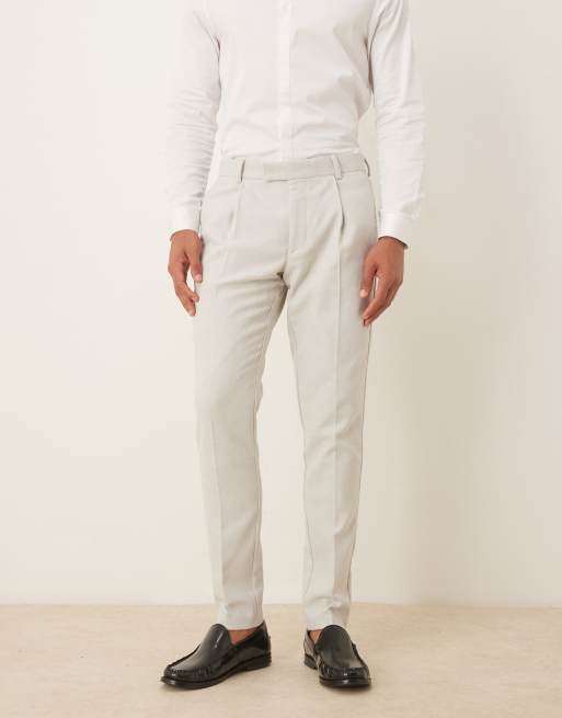 ASOS DESIGN wool mix skinny suit pants in light gray herringbone