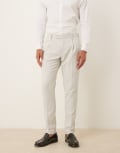 [ASOS DESIGN] ASOS DESIGN wool mix skinny suit pants in light grey herringbone W32 L34 Light grey