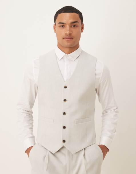 ASOS DESIGN wool mix skinny suit waistcoat in light grey herringbone - view 1