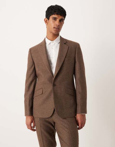 ASOS DESIGN wool mix slim suit jacket in brown check