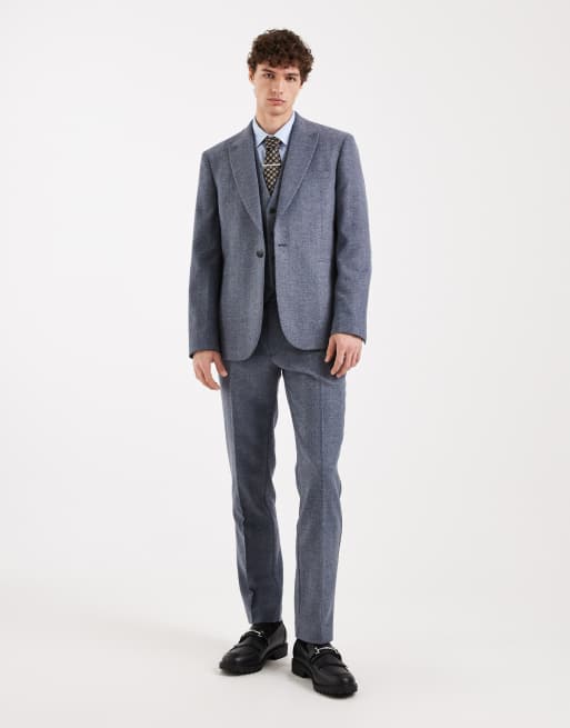 ASOS DESIGN wool mix slim suit jacket in gray herringbone, 2 of 5
