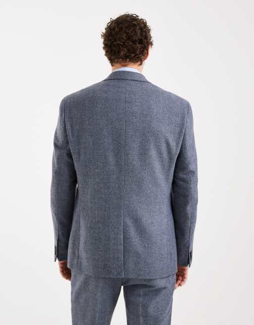 ASOS DESIGN wool mix slim suit jacket in gray herringbone, 3 of 5