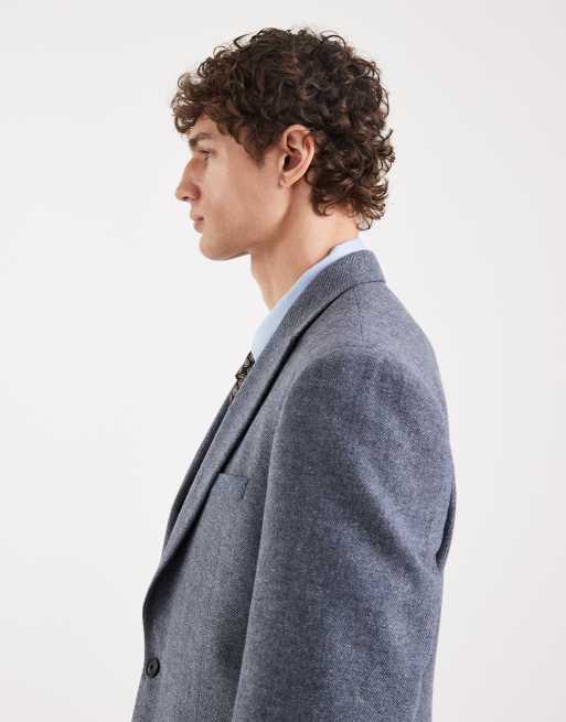 ASOS DESIGN wool mix slim suit jacket in gray herringbone, 4 of 5
