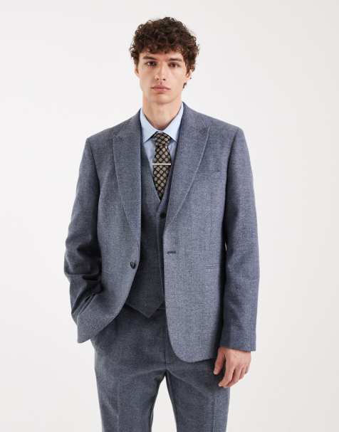ASOS DESIGN wool-mix slim suit jacket in grey herringbone - view 1
