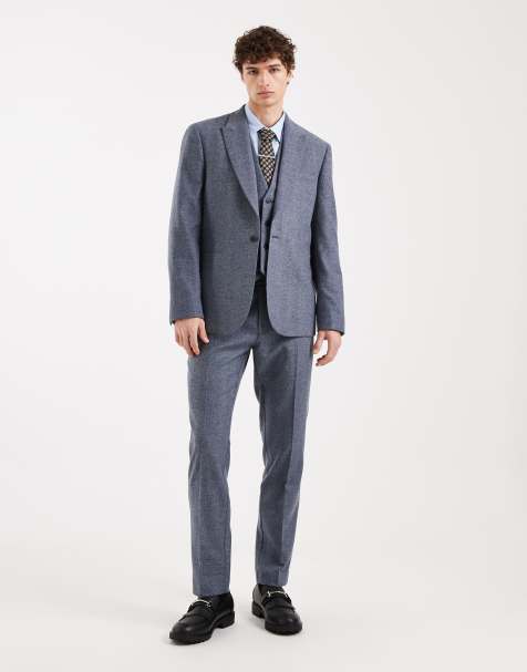 ASOS DESIGN wool mix slim suit pants in gray herringbone - view 1