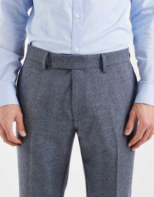 ASOS DESIGN wool mix slim suit trousers in grey herringbone, 5 of 5