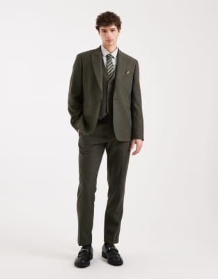 Asos Design Wool Mix Slim Suit Trousers In Green