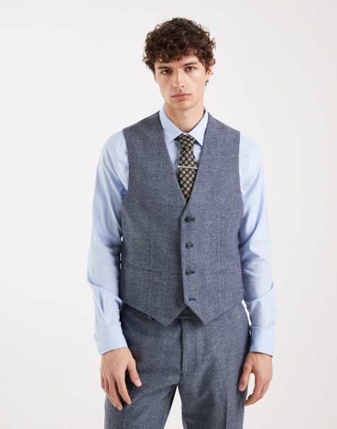 ASOS DESIGN wool mix slim suit vest in gray herringbone - view 1