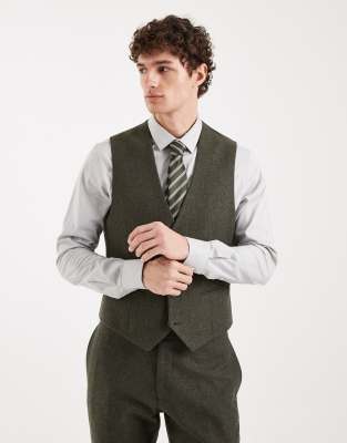 Asos Design Wool Mix Slim Suit Waistcoat In Green