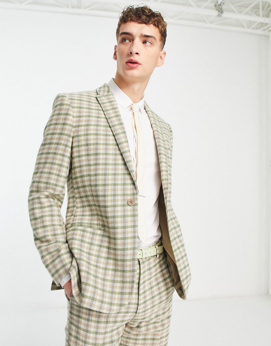 ASOS DESIGN wool mix suit jacket in green check