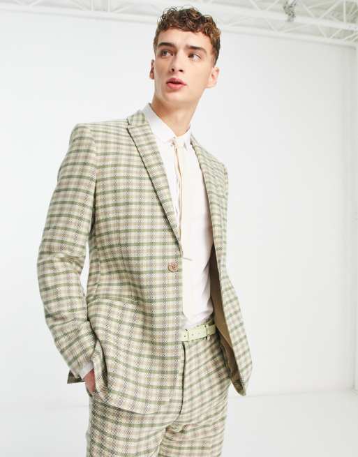 ASOS DESIGN wool mix suit jacket in green check | ASOS