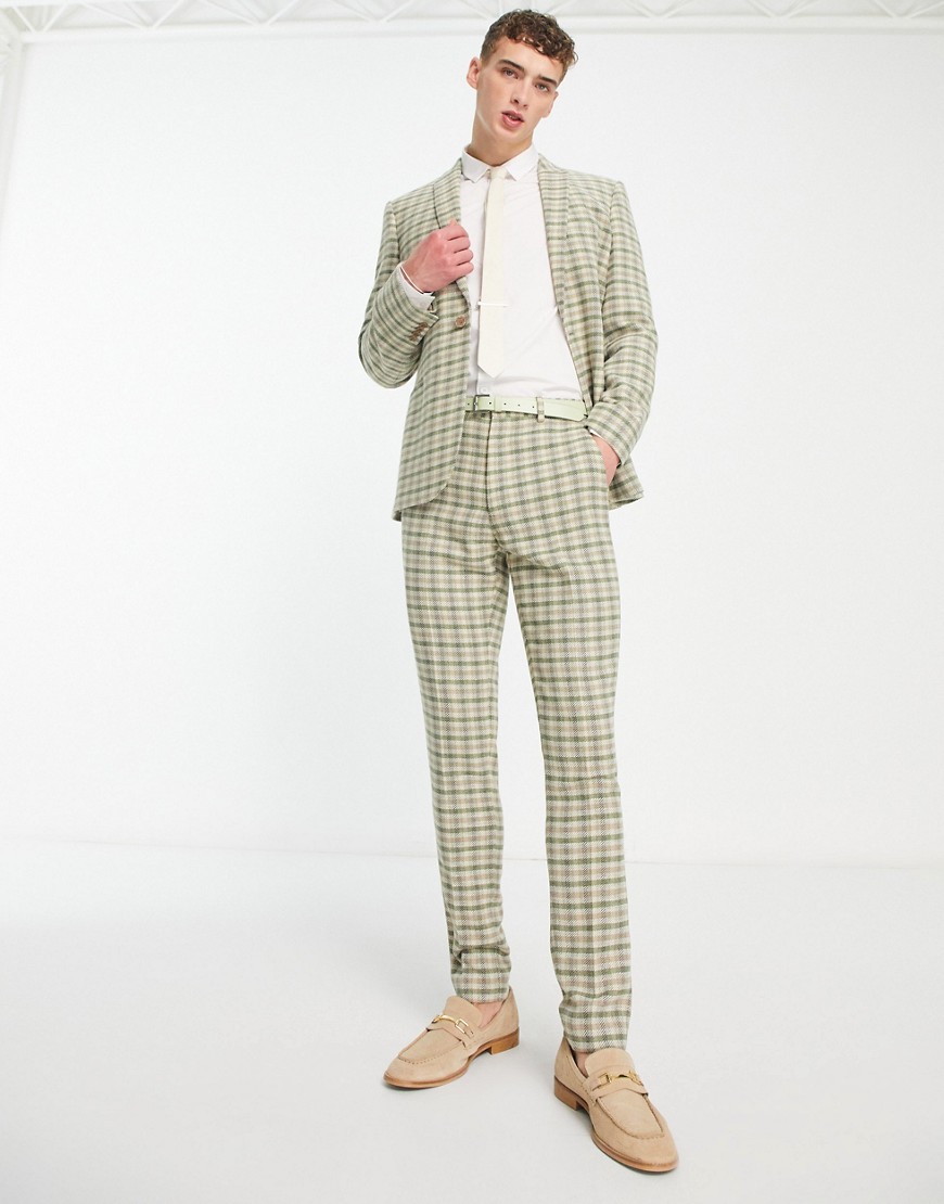 ASOS DESIGN wool mix suit trouser in green check