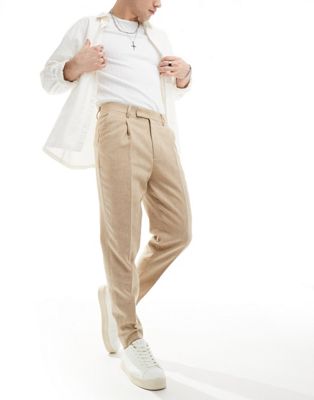 Asos Design Wool Mix Tapered Pants In Stone-neutral
